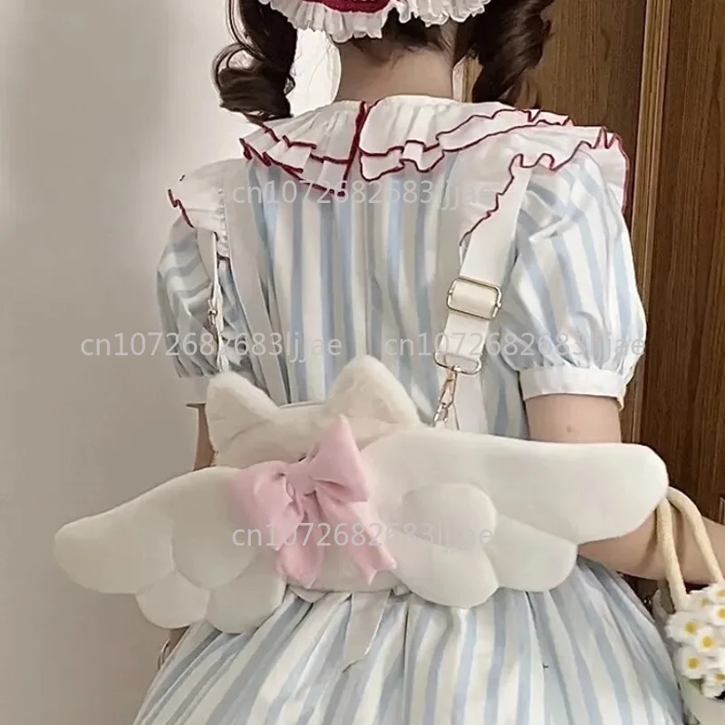 Purse Small Plush Bags Bowknots Kawaii Lolita Cosplay Angel Cartoon Girls Backpacks With Wing Devil Bat Wing Decor Handbag Phone