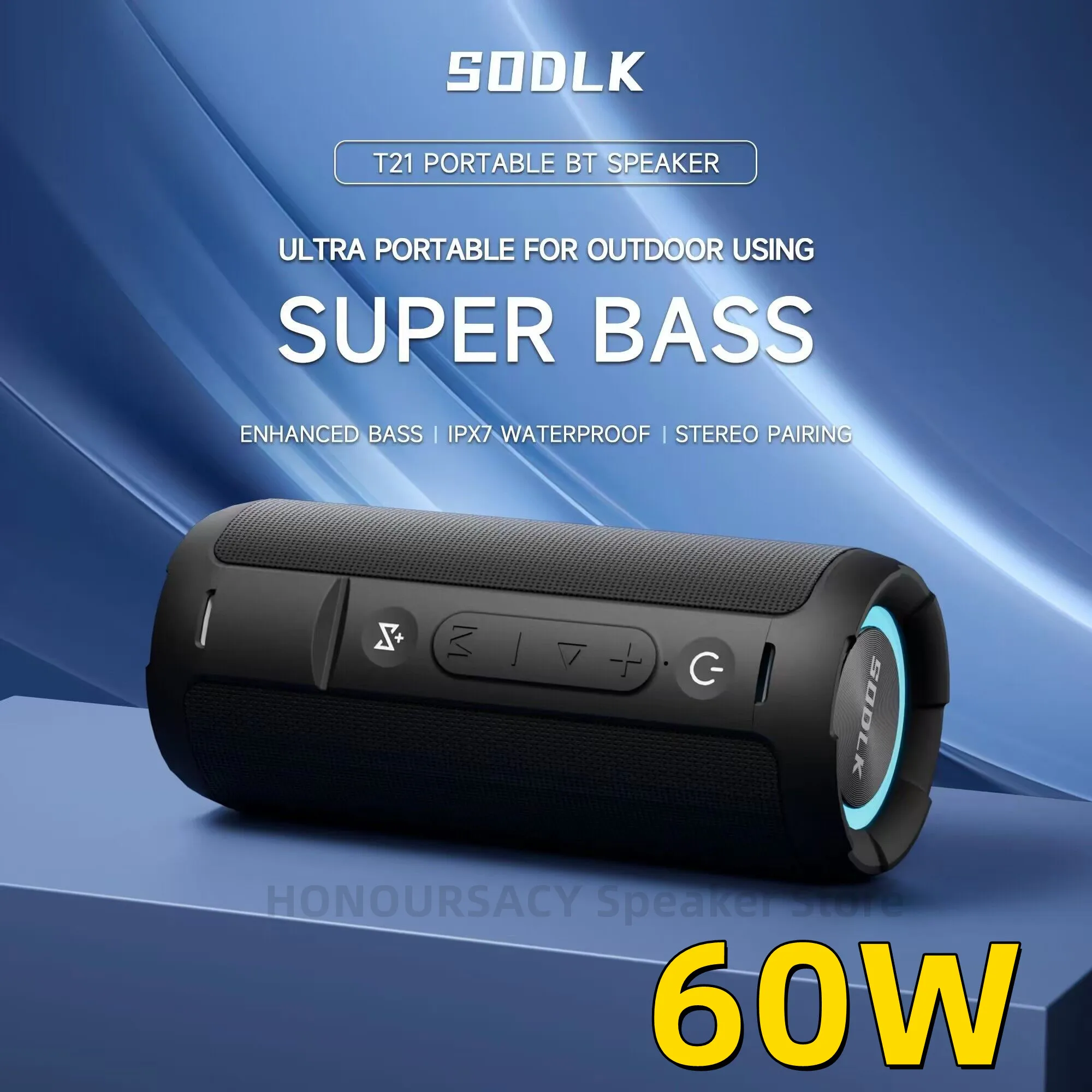 Caixa De Som 60W Big Power Portable Waterproof Bluetooth Speaker Colorful RGB Camping Party Home Theater TWS Wireless Subwoofer