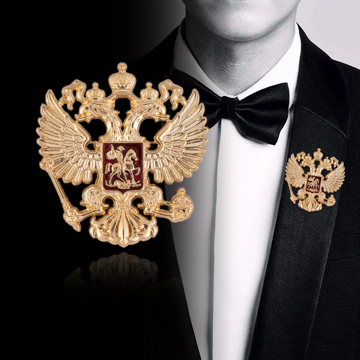 Vintage Animal Double-headed Eagle Medal Brooch Men's Fashion Dress Formal Suit Pin Jewelry