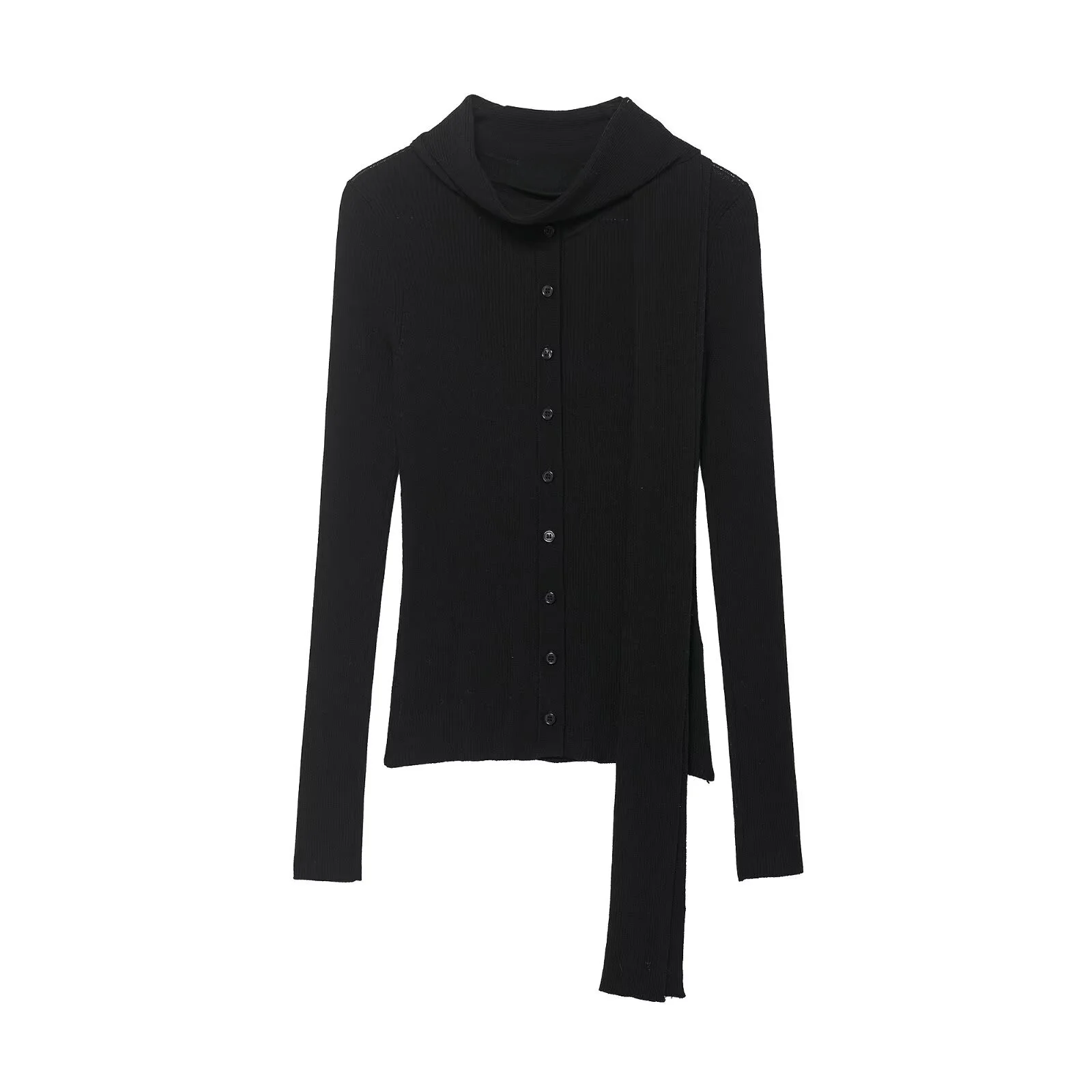 

2025 autumn new women's casual fashion simple scarf ribbed elastic slim knit cardigan jacket long sleeved top