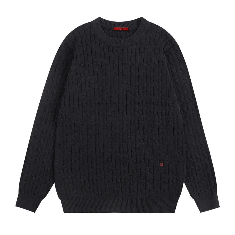 CH Men Cable Knit Sweater Crew Neck Pullover Long Sleeve Solid Gray Casual Loose Fit Jumper Autumn Winter Fashion Knitwear