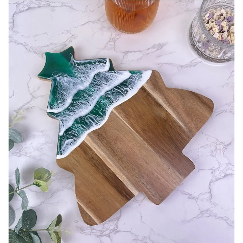 

Christmas Tree Wave Resin Chopping Board, Cheese Cheese Board Wooden Western-style Steak Fruit Cutting Board, Kitchen Food Tray
