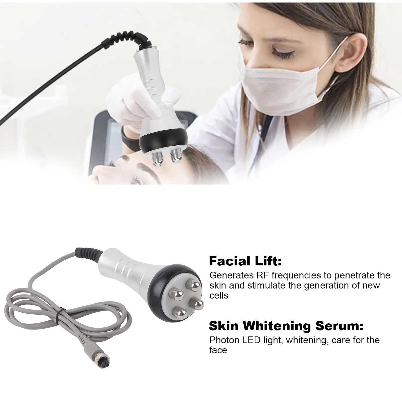 Máscara Facial LED y limpiador ultrasónico con sonda RF quadropole para adelgazamiento corporal y Lifting Facial 40k RF