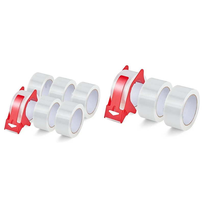 6 Roll Clear Packaging Tape Tape Dispenser, Heavy Duty Packaging Tape Refills For Shipping Packaging Mailing Durable