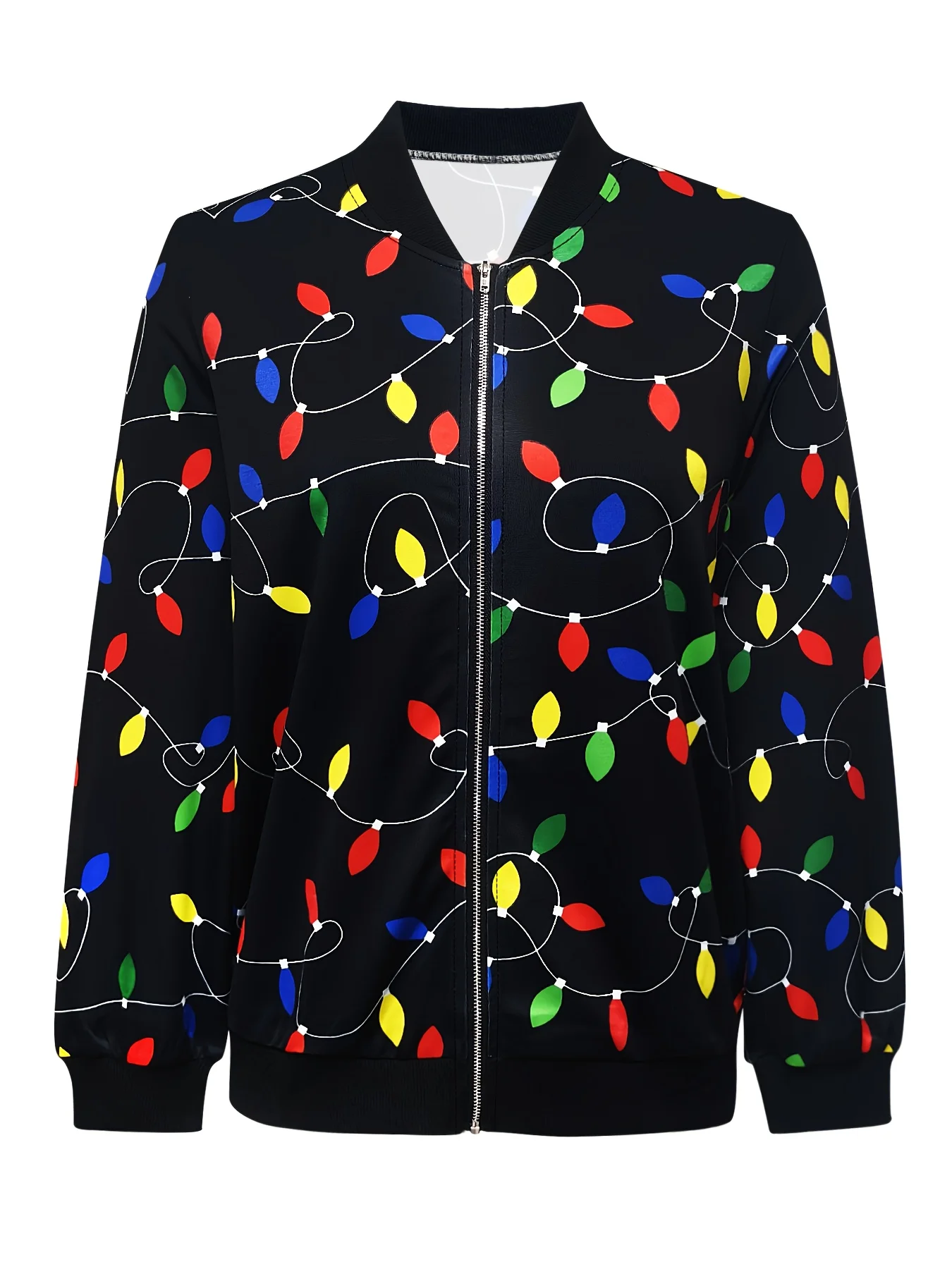 Giacca da donna con stampa fata natalizia, design fantasy multicolore, cappotto invernale con zip intera, capispalla casual per le vacanze