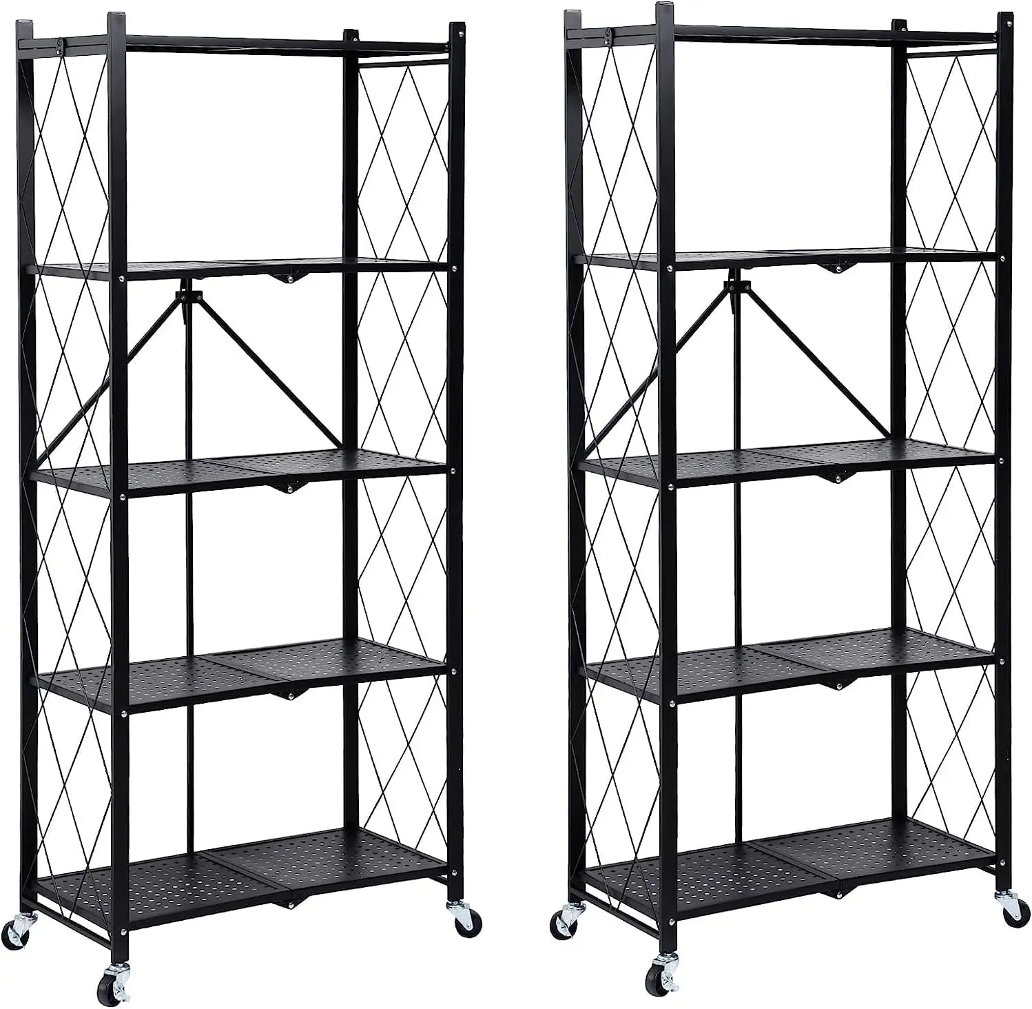 Heavy Duty 5-Tier Foldable Metal Rack Storage Shelving Unit 1250 lbs with Wheels Moving Organizer Shelves for Garage Kitchen