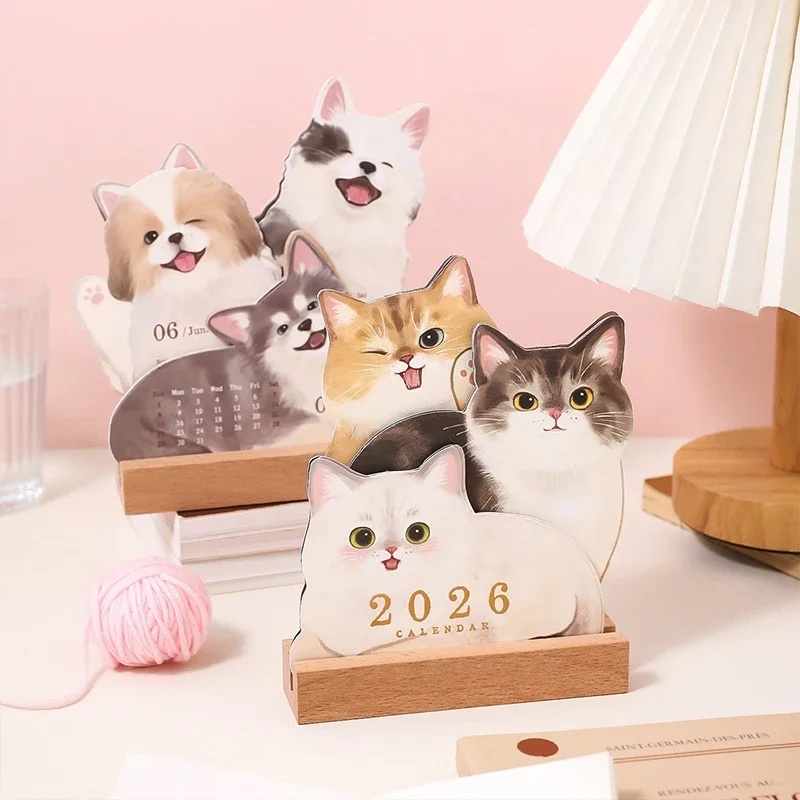 

2026 Cute Cat Dog Series Desk Calendar Table Planner Yearly Agenda Organizer Memo Notes for Home Office School Daily Scheduler