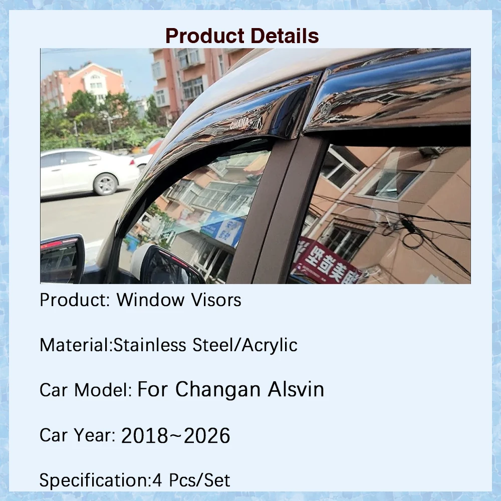 4pcs For Changan Alsvin Yuexiang Farda 511 2018~2026 Car Window Visors Rain Guard Deflector Windshields Covers Auto Accessories