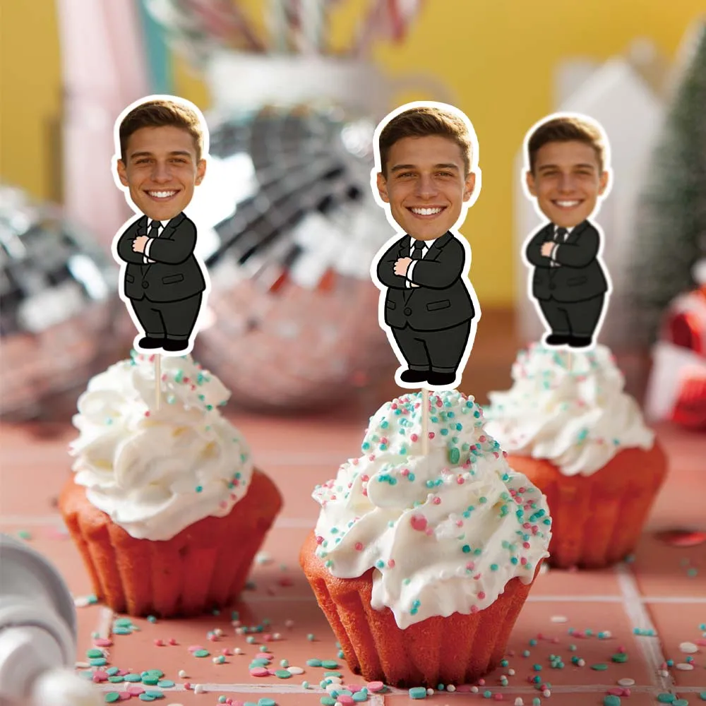 Personalisierte Hochzeits-Cupcake-Topper, individuelle Hochzeitsdekorationen mit Bräutigam im Anzug, Kuchendekoration, Obst-Dessert-Picks, Partyzubehör