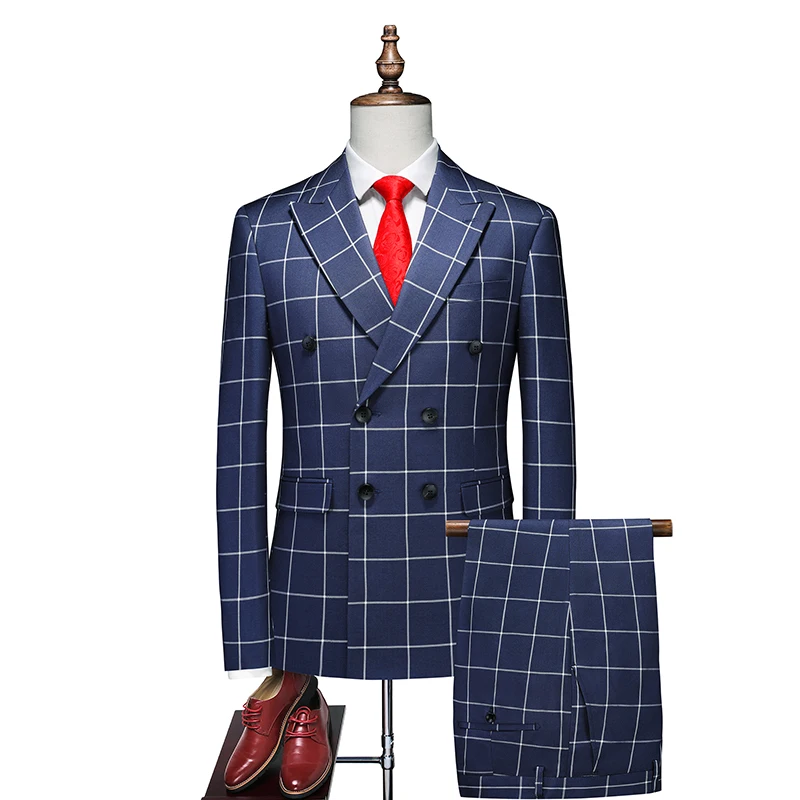 (Jacket +Pant+Vest) Luxury Men Groom Wedding Suits High Quality Business Social Prom Party Double Breasted Plaid Dress 3 Piece