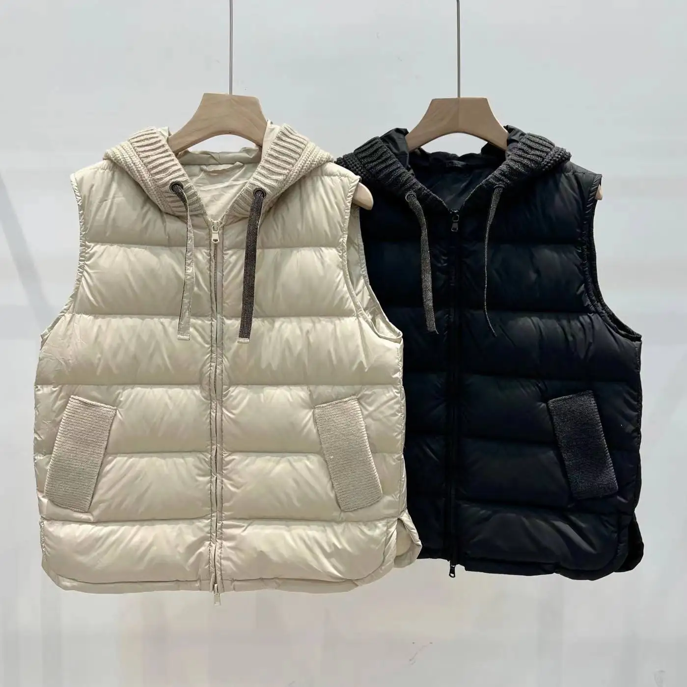 

Winter New Women's Knitted Vest Commuting Loose Hooded Down Vest