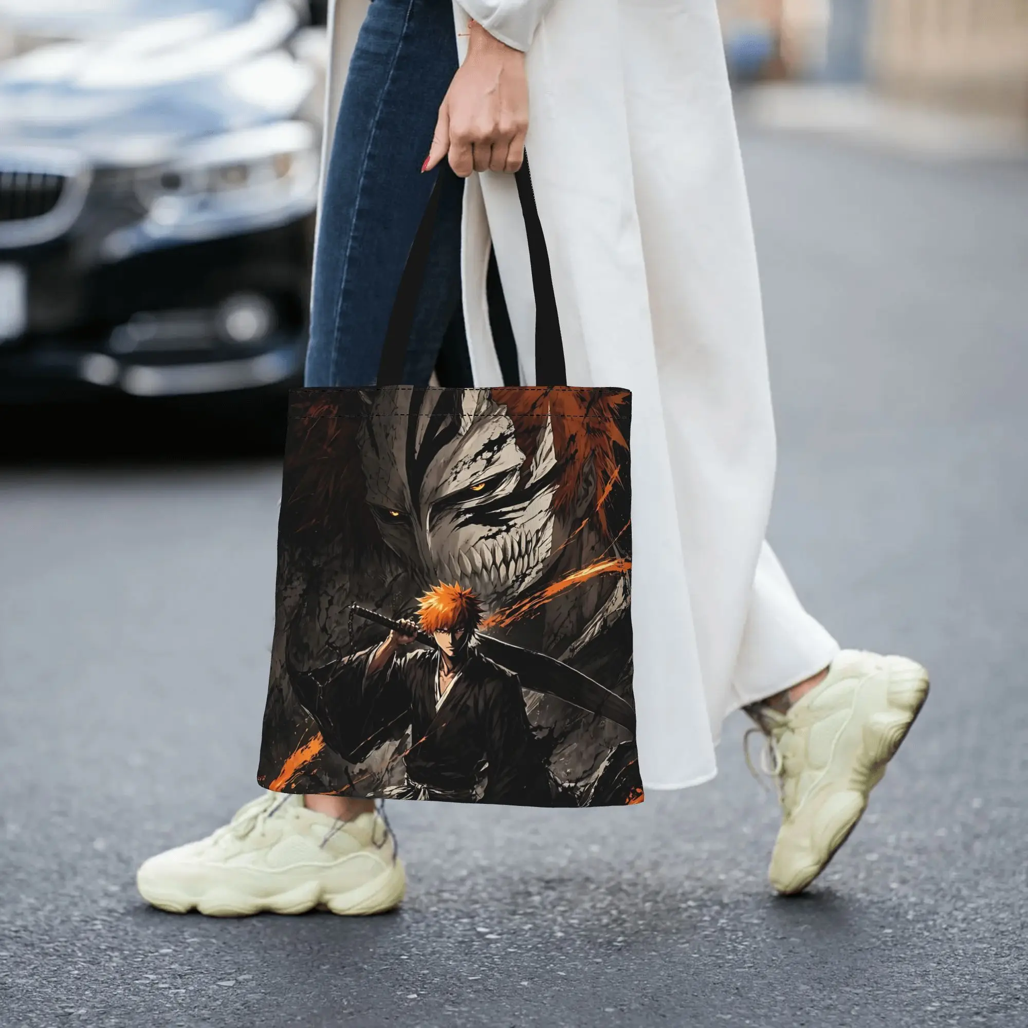 Customized Bleach Anime Women's Bag Campus Handbag Large Capacity  Canvas Tote Bag Foldable Chic Pattern