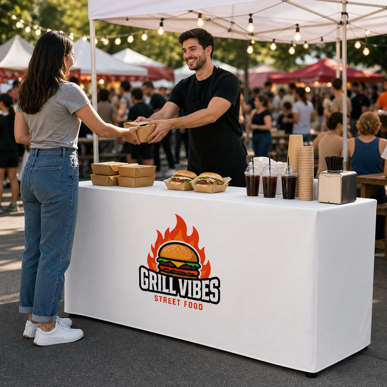 Custom Logo Tablecloth Outdoor Market Stall Table Cover Personalized Printing for Vendor Booth Event Exhibition Display
