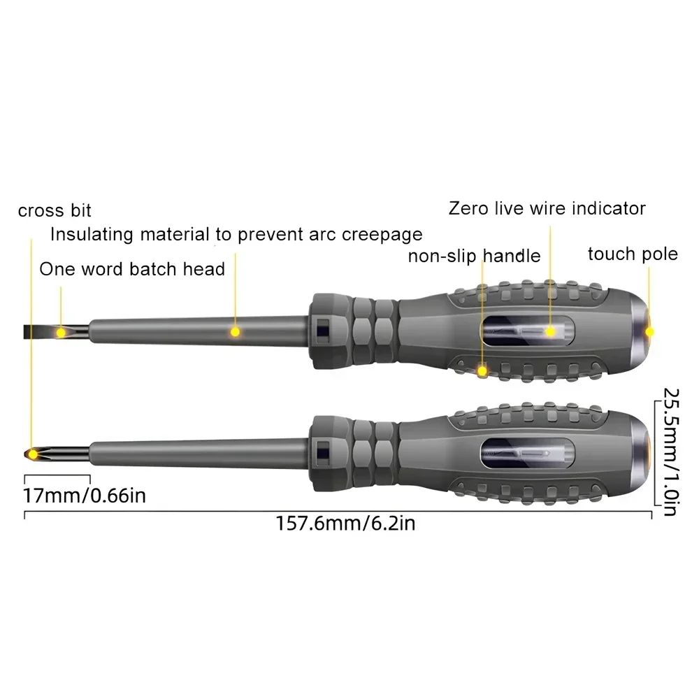 Electric Tester Pen with Indicator 2pcs Voltage Tester Pen Slotted + Phillips Household Screw Driver Electrician Tools