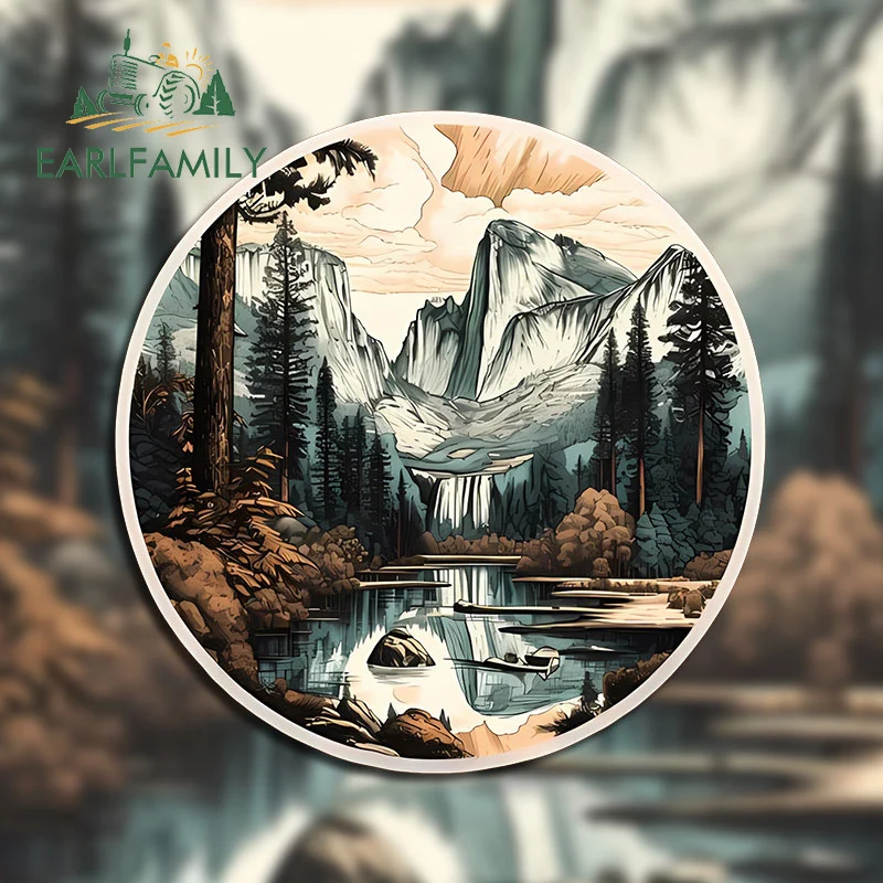 

EARLFAMILY 13cm X 12.7cm for Stream Mountain Travel Car Sticker Sunscreen Vinyl Decals Personality Bumper Caravan Car Goods