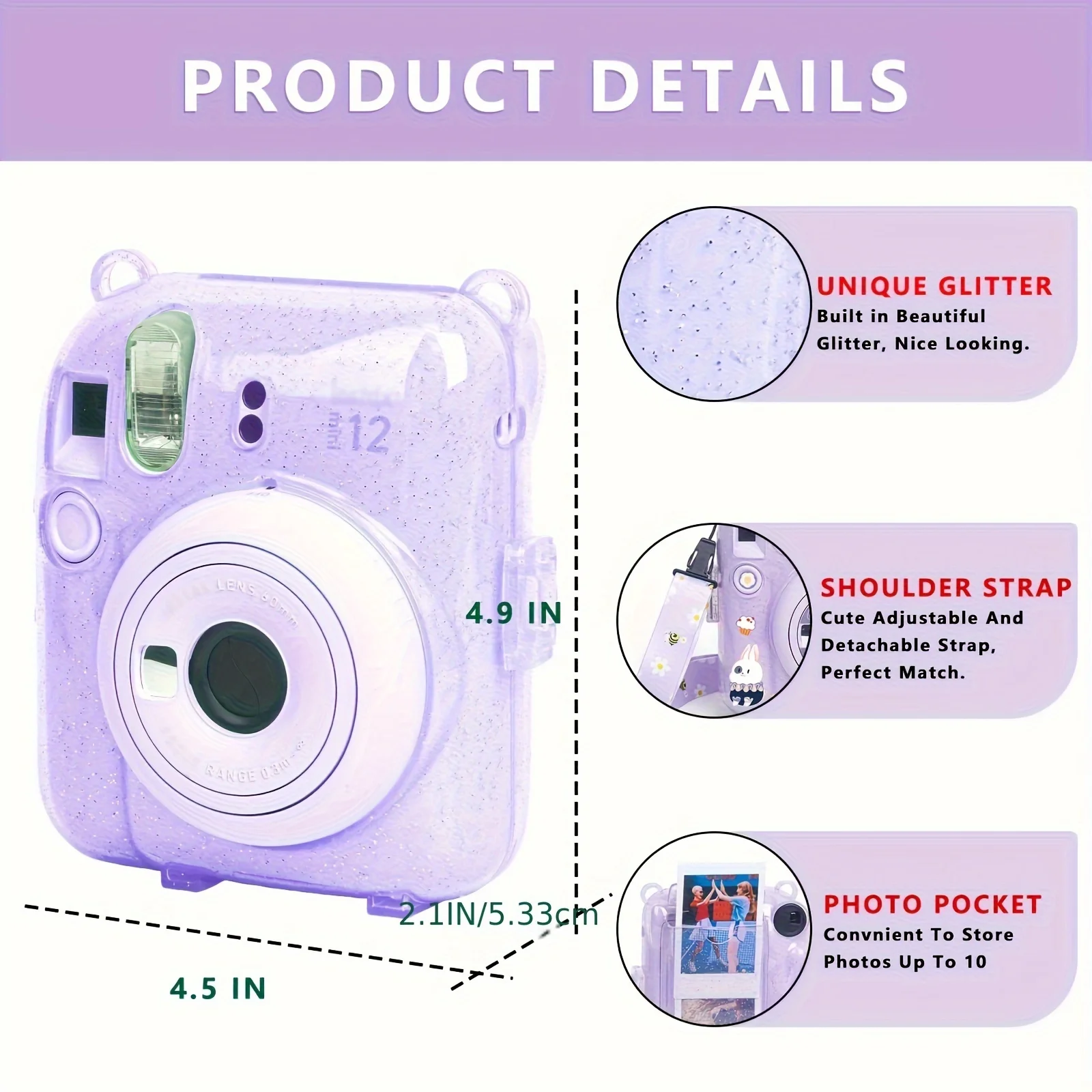 8-Piece Camera Case Set for instax Mini 12 with Upgraded Photo Storage Bag, DIY Stickers, Mini Photo Frame, Hard PC - No Camera