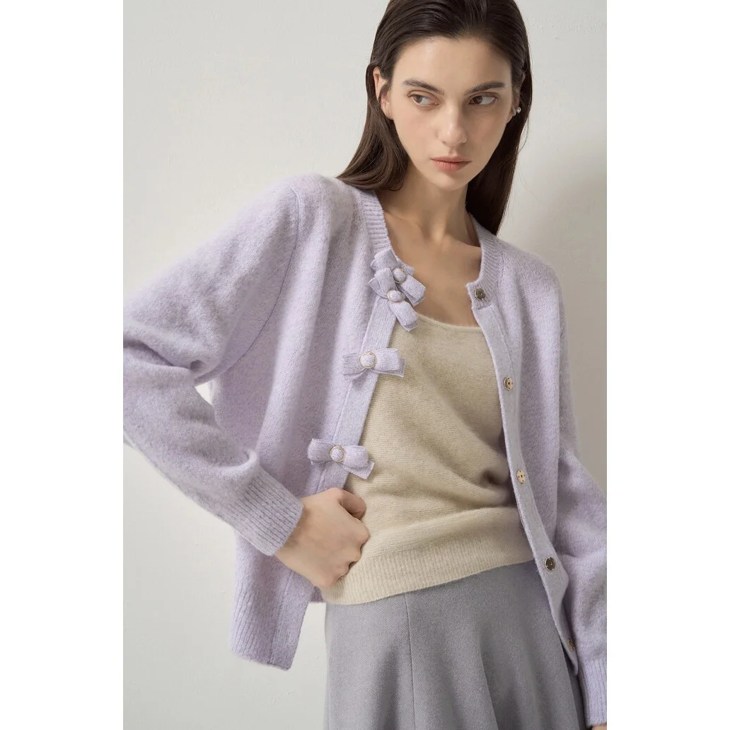 

Супер милый круглый вязаный свитер Ne, шерстяной узел, универсальный корейский длинный жилет, кардиган обычной длины