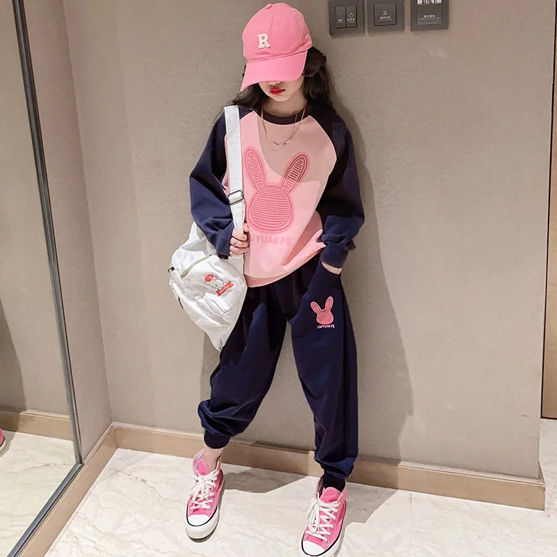 

New Girls Sweater Set Kids Cute Cartoon Top Pants 2 Pcs Spring Autumn Children's Casual Sports Suit 5-12 Years Old