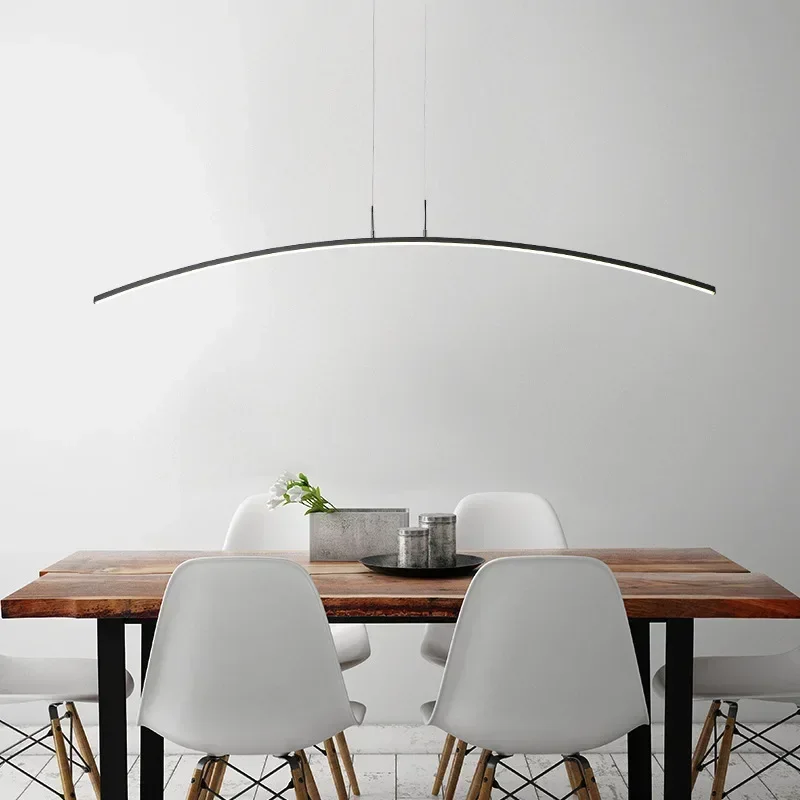 Contemporary Dining Room Pendant Light, Sleek LED Arc Dimmable Hanging Lamp, Energy-Efficient Light for Kitchen & Restaurant