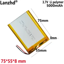 3.7V 5000mAh Lipo Polymer Battery 805575 For mobile power GPS navigation Bluetooth speaker battery 705575 755575