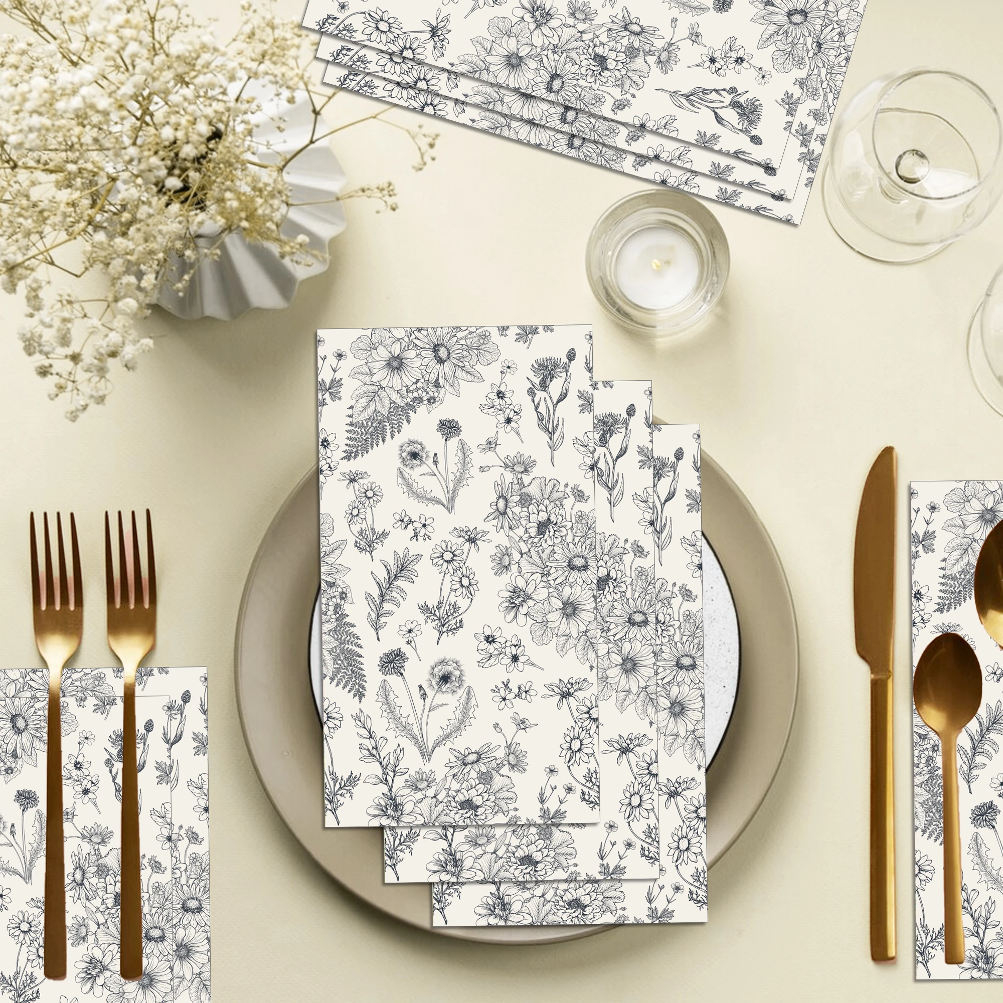 20 Stück Löwenzahn-Blumen-Gastservietten, 2-lagig, Einweg-Papier im eleganten Stil, Esszimmer-Dekoration, Taschentücher für Hochzeit, Geburtstag, Party