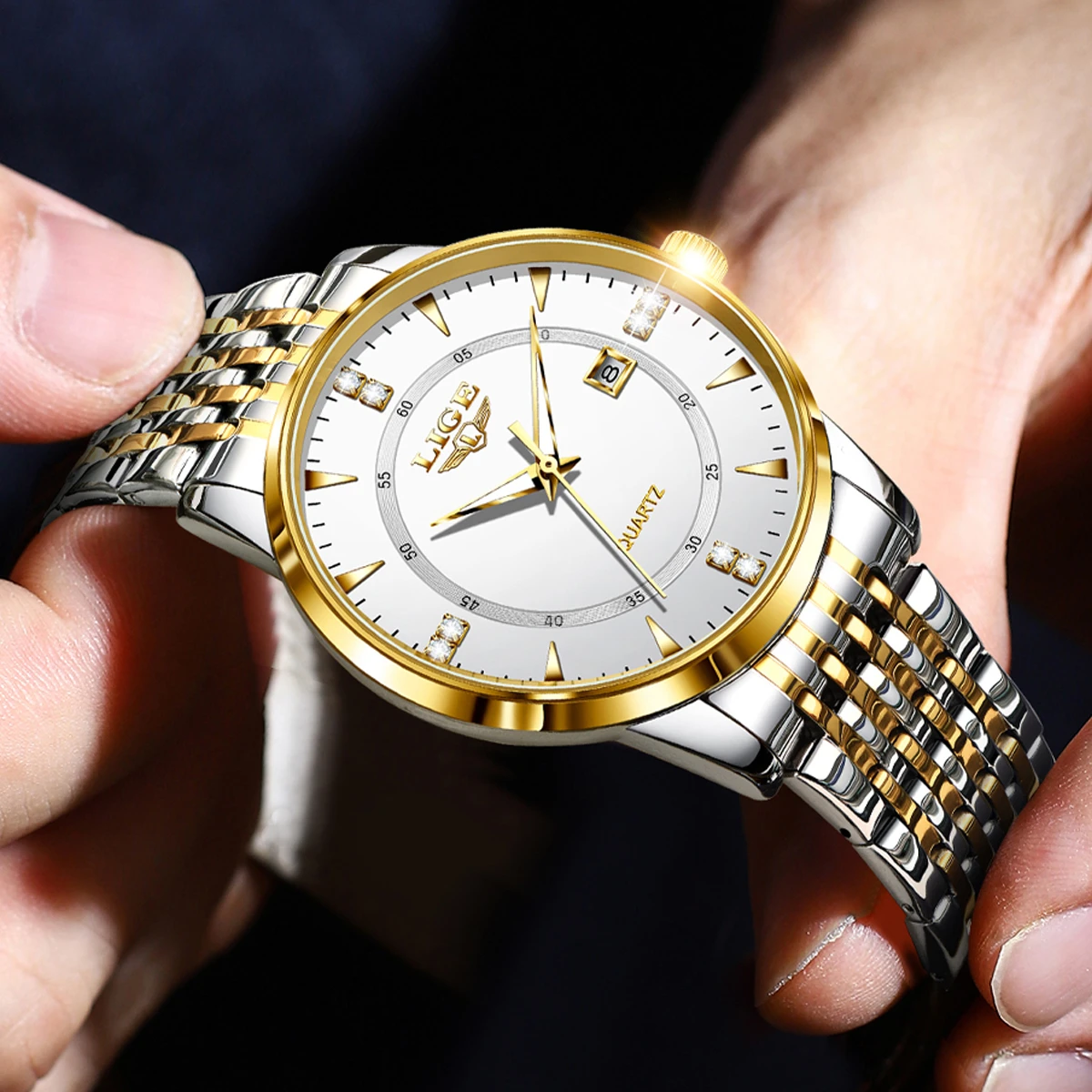 LIGE New Men Watch Luxury Men Watch Waterproof Luminous Stainless Steel Watches Sport Quartz Clock Mens Date Business Wristwatch