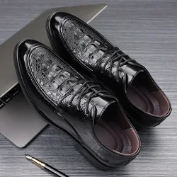 Casual Business Shoes for Men Crocodile PU Leather Men Dress Shoes for Male Formal Style Wedding Oxfords Lace Up Shoes Plus Size