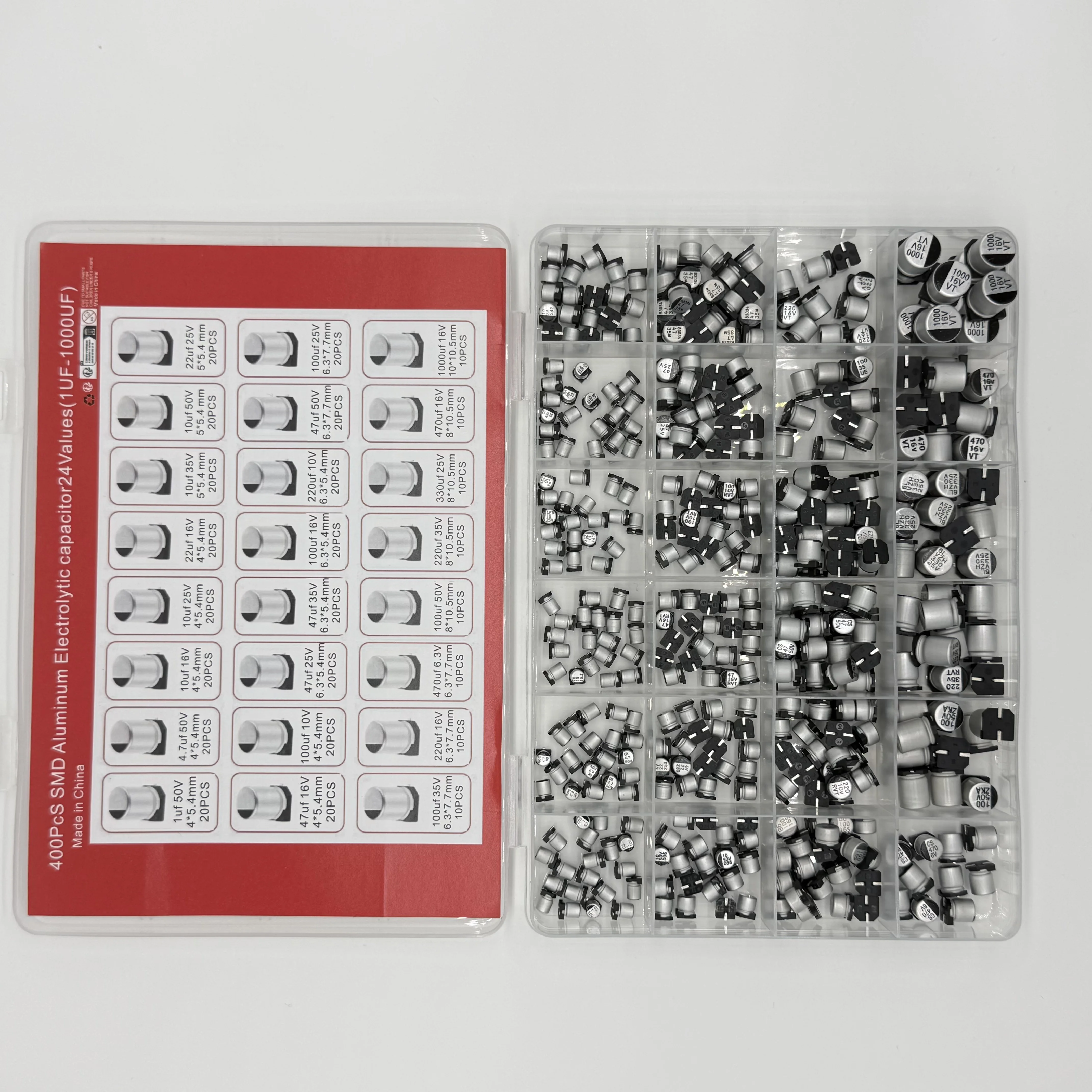 

Набор алюминиевых электролитических SMD-конденсаторов 1uF~1000uF 6.3V-50V, 10/24 штуки, в коробке