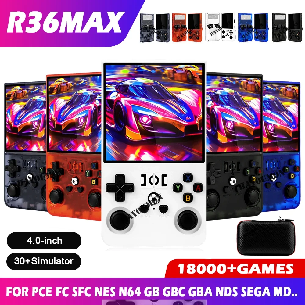 

64G 128G R36MAX 4" IPS HD Screen Handheld Game Players Open Source Console R36 MAX Retro Pocket Video Player Up to 20000+ Games