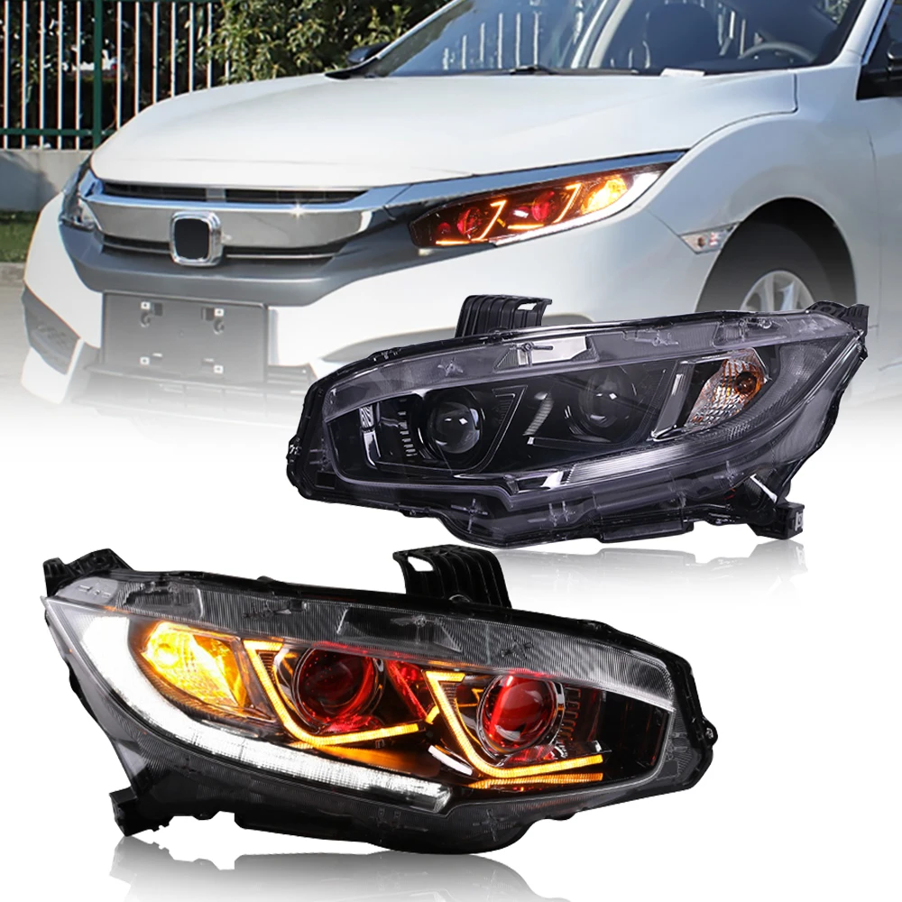 LED Headlights For Honda Civic/ Hatchback  2016-2020 With Devil Eyes HeadLamps Assembly Car Accessories Start-up Animation