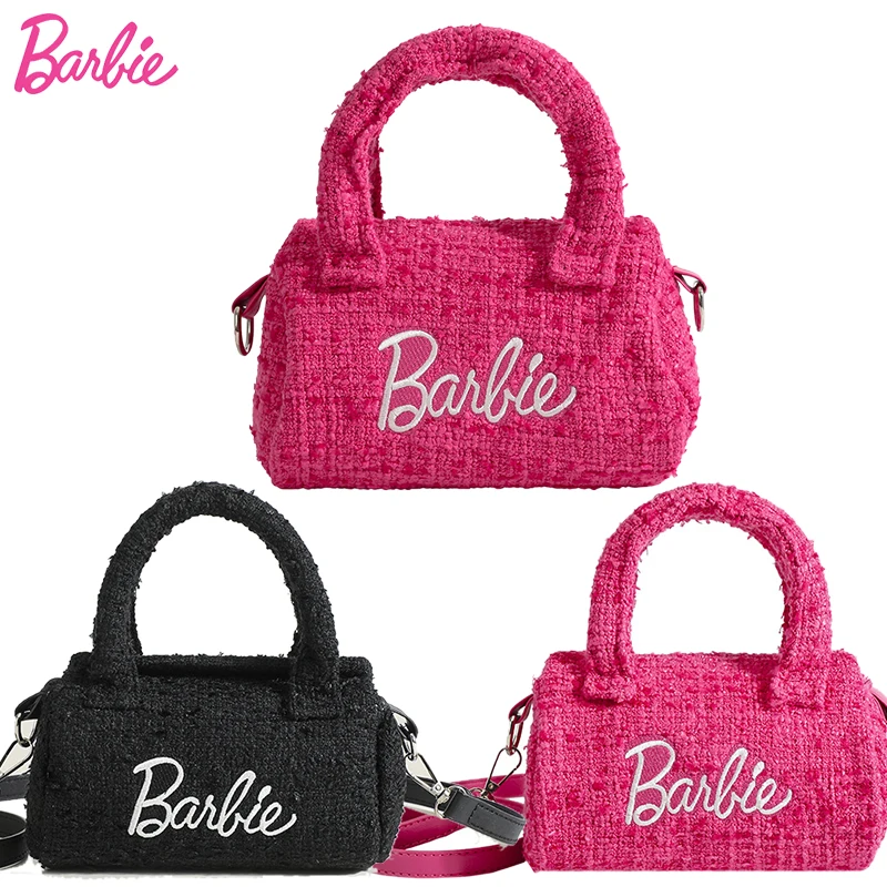 Barbie Pillow Bag Pink Fragrance Niche Design  Cylinder Crossbody Women Accessories Outdoor Handbag Trendy Fashion Gift