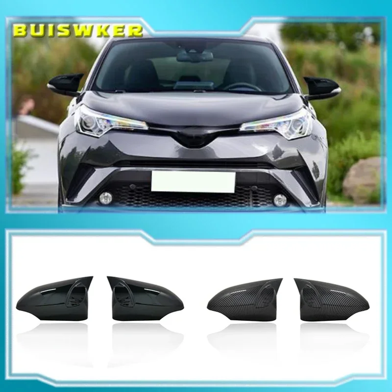 ABS 2pcs Carbon Fiber Texture Style Wing Side Rearview Mirror Cover Trim Cap Fit for Toyota C-HR CHR 2017-2020 Car Accessories