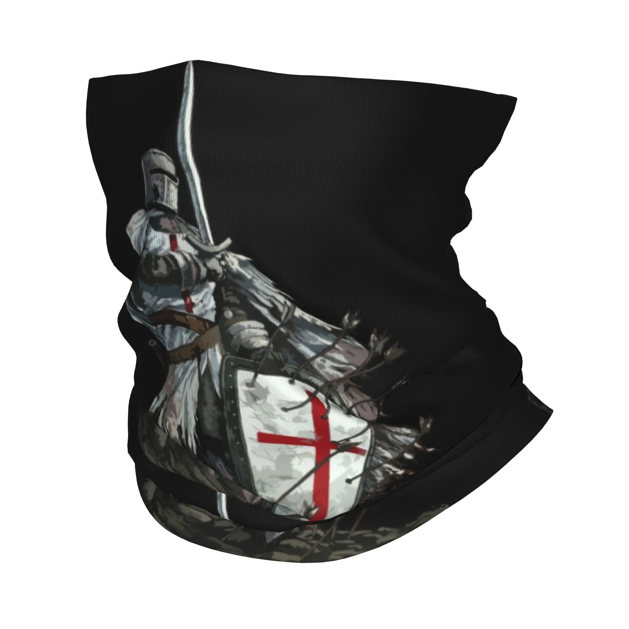 Knights Templar Warrior Bandana Neck Gaiter Windproof Face Scarf Cover Medieval Templar Shield Cross Headwear Tube Balaclava
