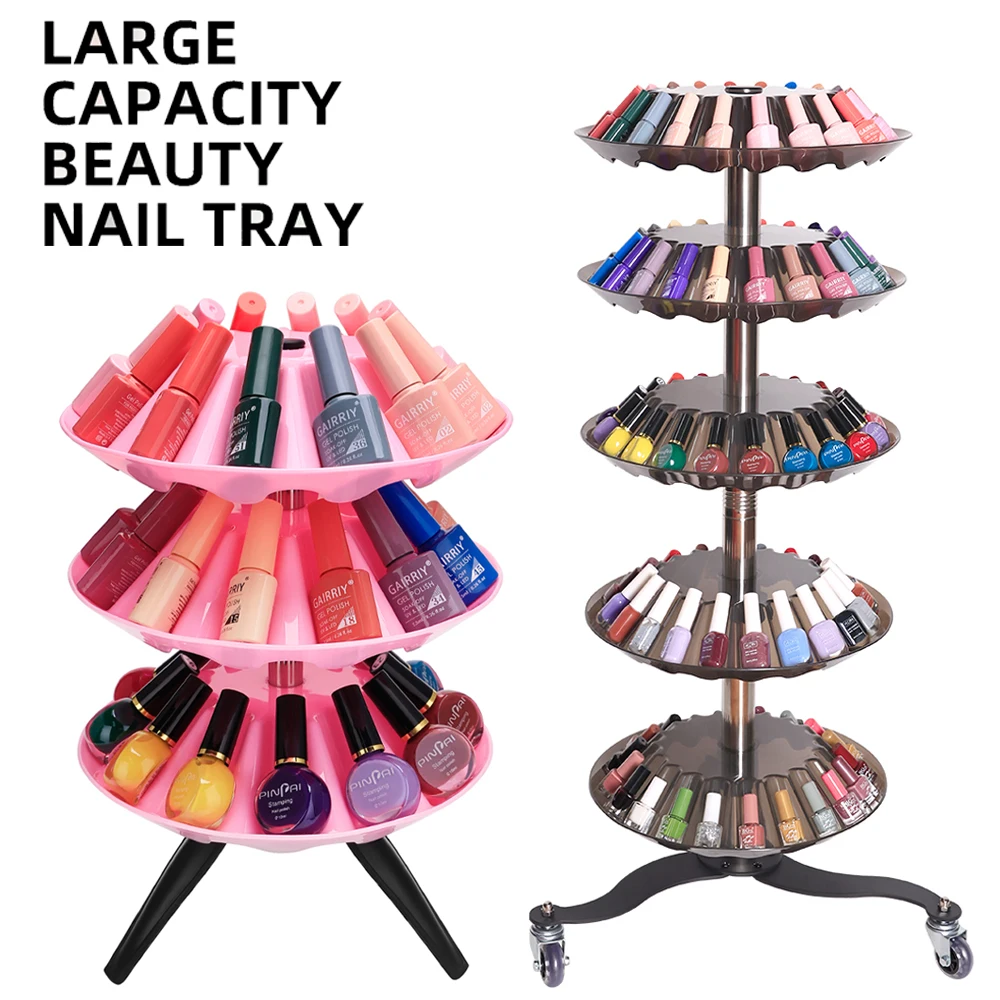 Large Capacity Beauty Nail Tray Salon Nail Polish Tool Storage Rack Mobile Nailoil Multi-layer Tray Cart Manicure Storage Holder