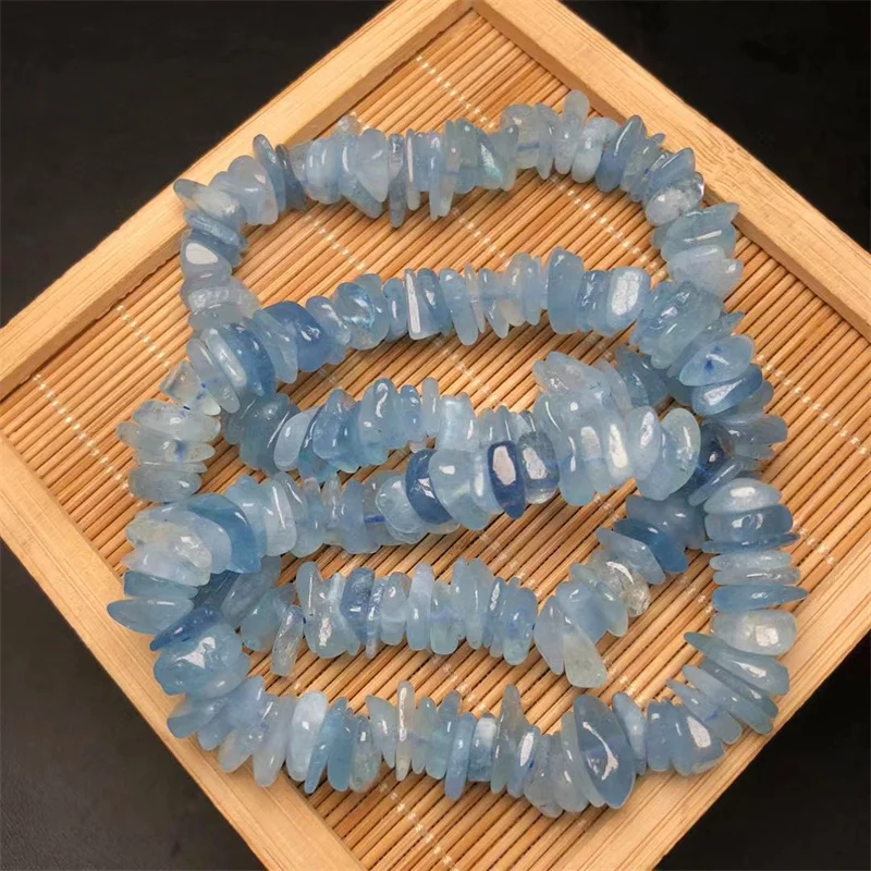 2pcs Natural Aquamarine Gravel Stone Bracelet Fashion Energy Stone Reiki Healing Crystal Strand Yoga Gift