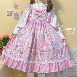 Kawaii Lolita Dress Strap JSK Dress Cute Cartoon Print Fashion Victorian Dress Women Bow Printed Summer Clothing Vestidos