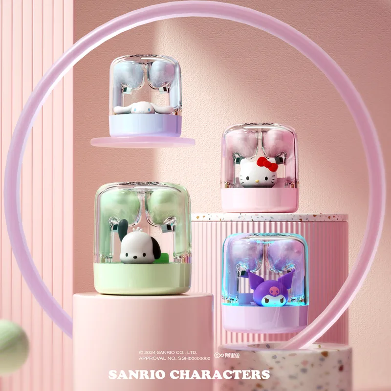 

Kawaii аниме Sanrio понравичо Kuromi прозрачная Bluetooth гарнитура Милая мультяшная Cinnamoroll Hello Kitty портативные наушники