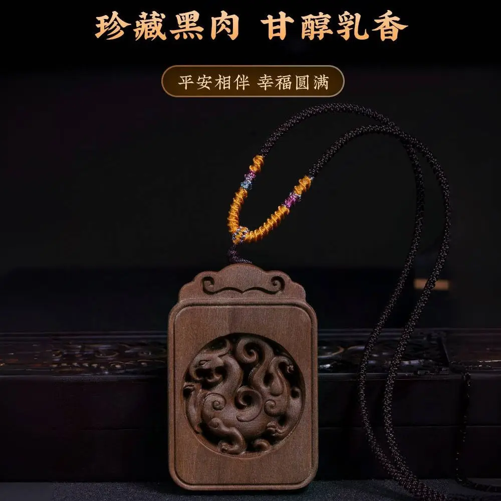 UMQ Sandal Amulet Chi Dragon Pendant Black Meat Old Materials Retro Natural Color Old-Fashioned Wooden Necklace Couple Style