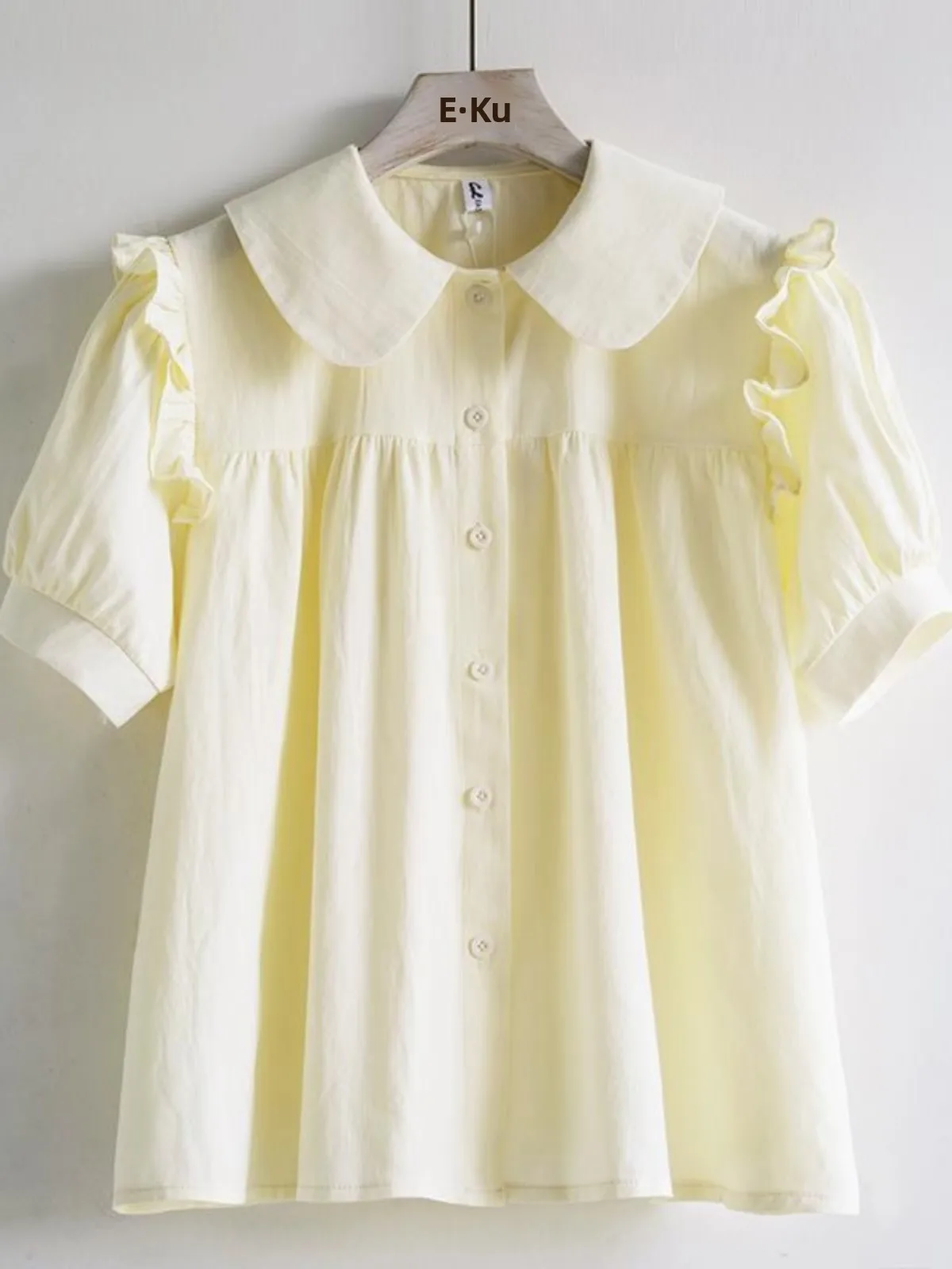 

Loose ort Sve Doll Collar Women's irt Summer New Sle by Han Rou Chuan Bubble Sve Polyester Fiber Thin Pure Color