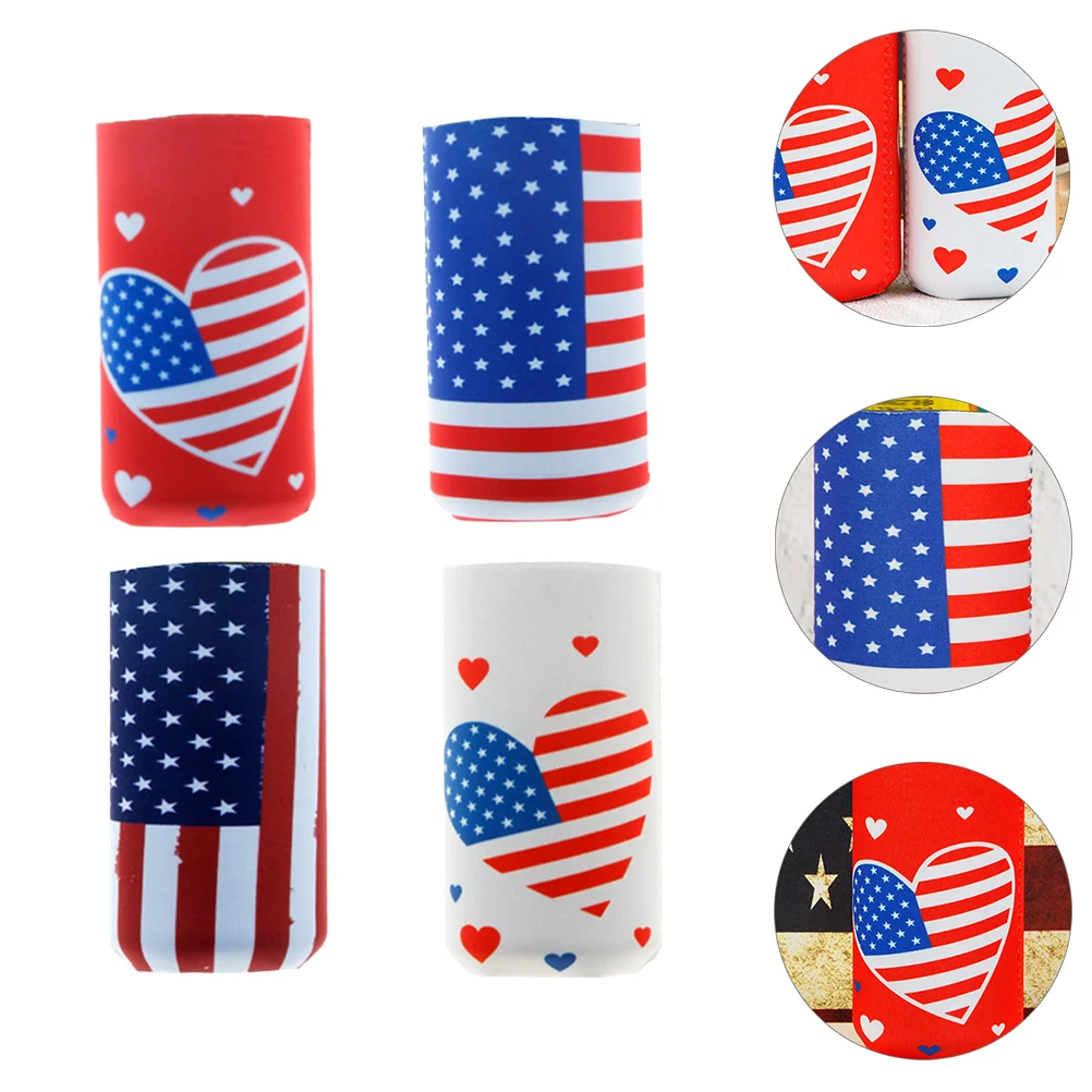 4 Pcs Beverages Independence Day Set Can Insulator Bottle Cap Cover Beer Holder Sleeve Drink Covers Insulated Miss