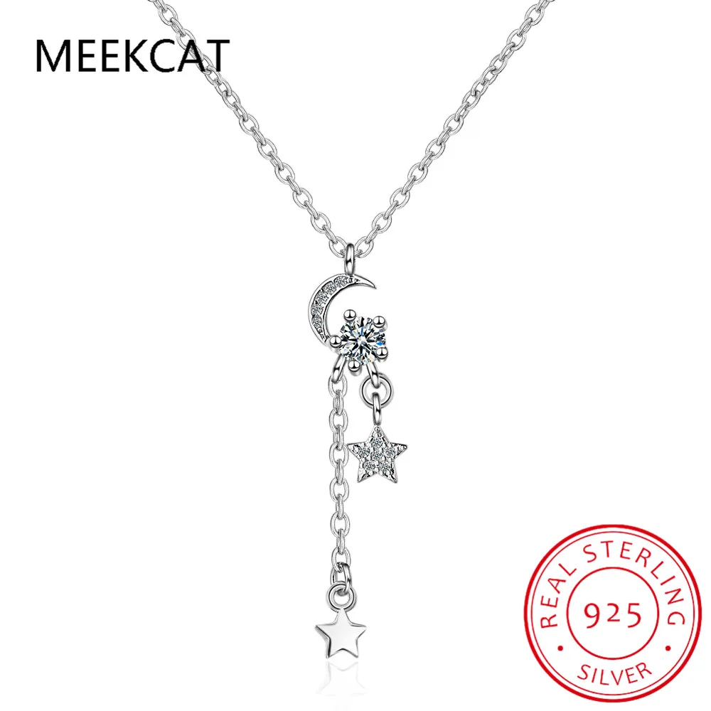 

Real 925 Sterling Silver Sweet INS Moon Star Tassel Pendant Clavicle Choker Necklace For Women Fine Jewelry DB1205