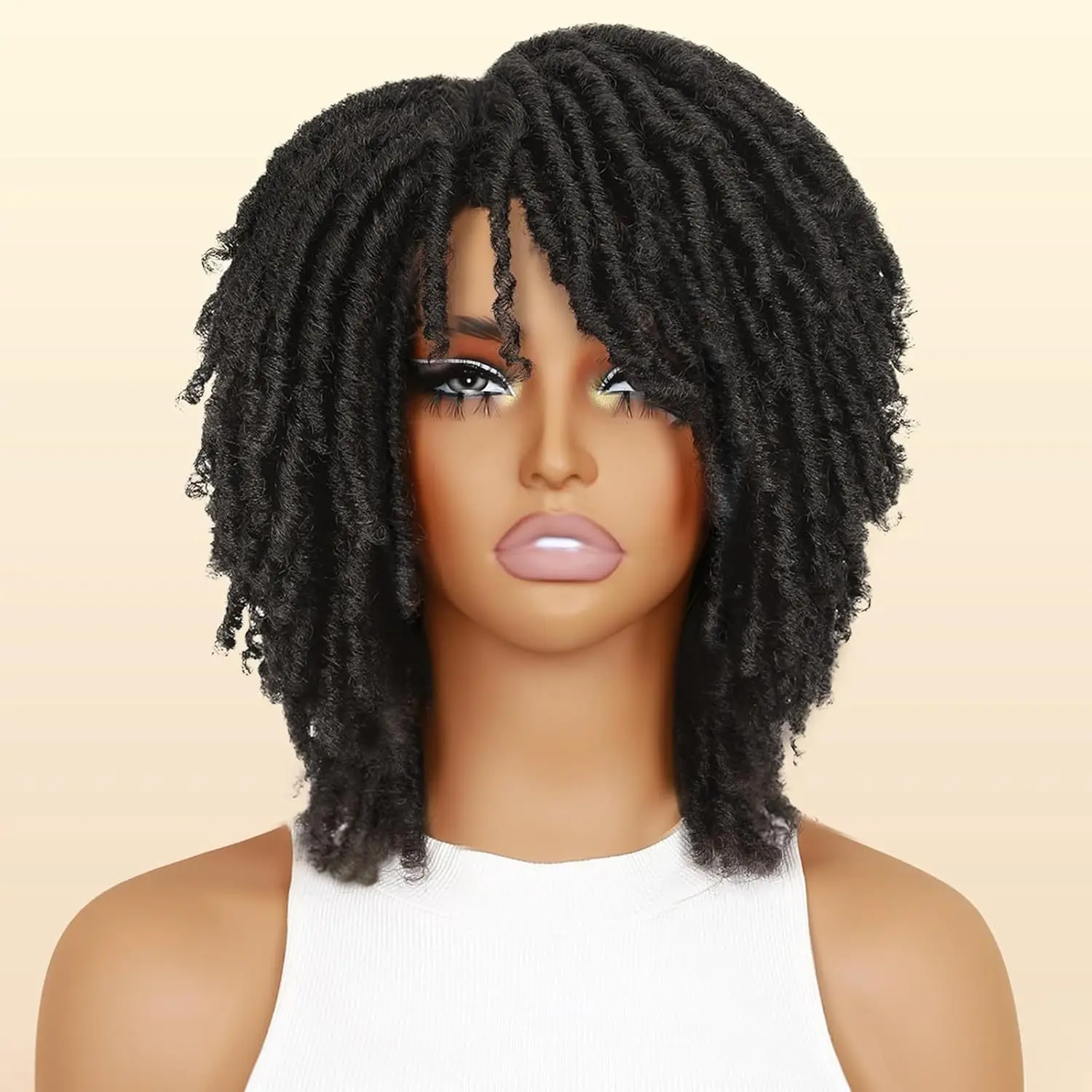 6 Inch Short Dreadlock Headband Wig, Synthetic Faux Locs Braided Wig, Afro Twists Full Hair Replacement Wig for Women