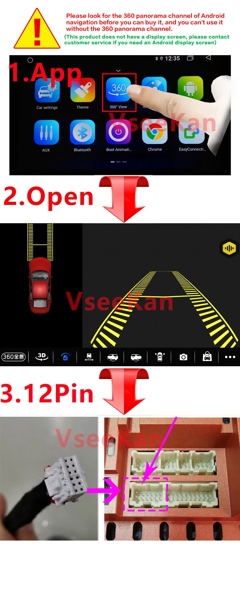 360 ° Panoramakamera 1080P HD Rück-/Vorder-/Links-/Rechts-360-Grad-Panorama-Zubehör für Auto-Android-Radio-Multimedia 720P/1080P – Detail 2