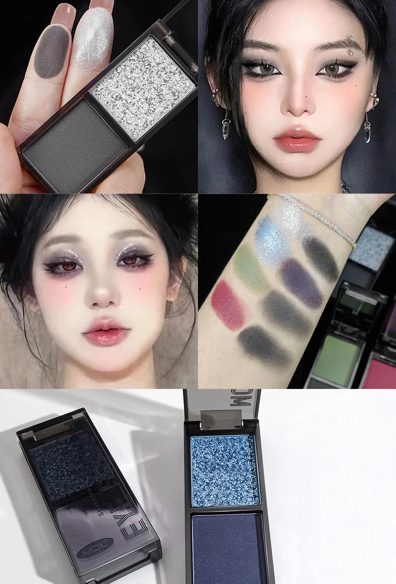 Description Picture 5 of itemTwo-color Dark Eyeshadow Palette Smoked Punk Red Black Matte Glitter Eyeshadow Pigment Lasting Easy To Color Makeup Palette