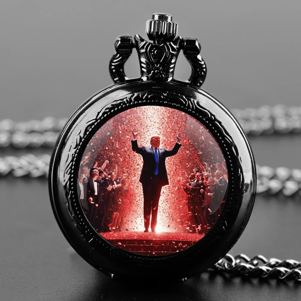 TRUMP 2024 We Won Pocket Watch - Quartz Movement, Round Dial, Unique Bronze Necklace Souvenir Gift