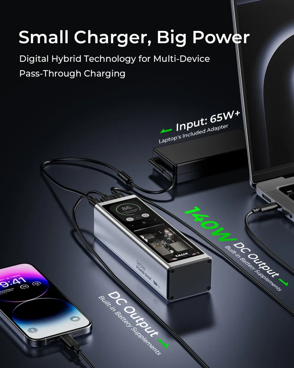 TALIX 140 واط قوة البنك 20000 مللي أمبير بطارية كمبيوتر محمول شاحن محمول مع 3 منافذ شاشة ديجيتال قدرة عالية للهاتف آي باد #6