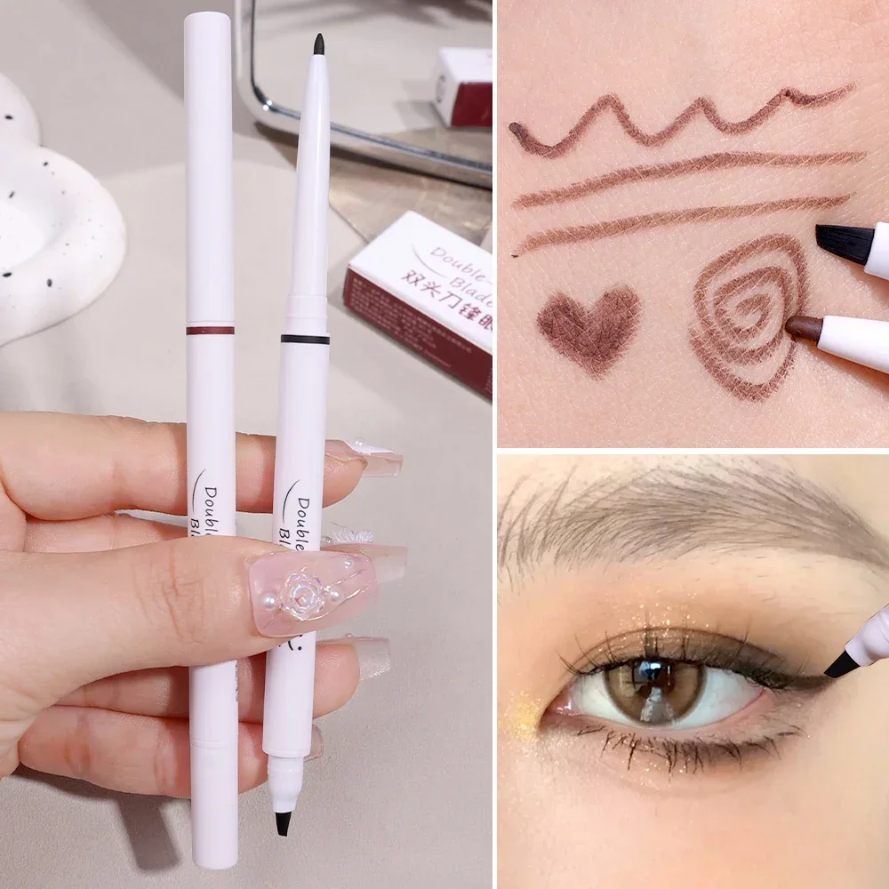 Double Head Black Brown Blade Eyeliner Pen Waterproof Lasting Smooth Lying Silkworm Eyes Liner Pencils Korean Makeup Cosmetics