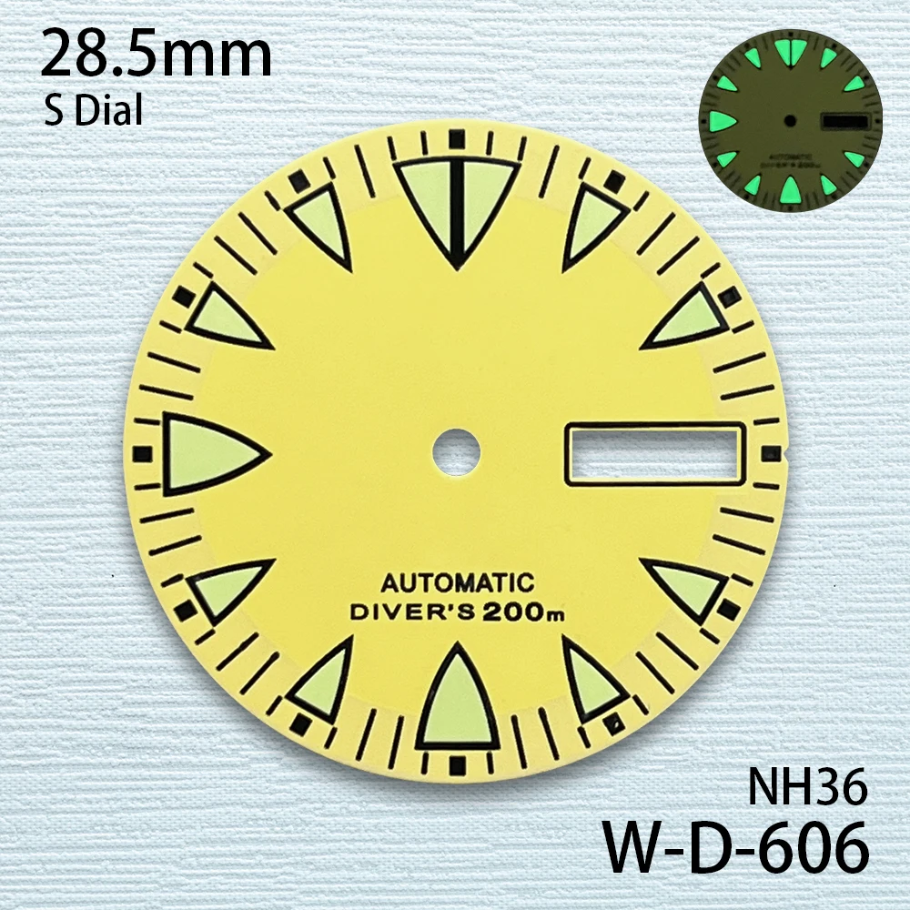 28.5mm S Logo Duikwijzerplaat Geschikt Voor NH36/4R36/NH36A Japanse Automatische Beweging C3 Groene Lichtgevende Refit horloge Accessoires