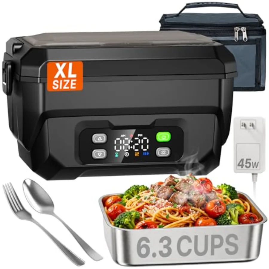 

Heated Lunch Box for Men Electric Lunch Box for Adults 6.3 Cup Portable Food Warmer 24000mAh Rechargeable Self Heating Food Hea
