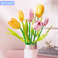 Tulipa bouquet flor decoração, iluminado bloco de construção, eterna flor montagem, presente do dia dos namorados para meninas, amigos, 2024